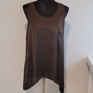Lapis Women's Size Large Brown Satiny-Feel Extra-Long Light Weight Tank